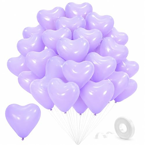 Gleemix 50 Stück Macaron Luftballons Lila, Herz Weiße Luftballons Girlande | Herz Latex Creme Lila Helium Ballons, Geburtstagsdeko Babyparty Hochzeit Valentinstag JGA Gender Reveal Party Bride To Be