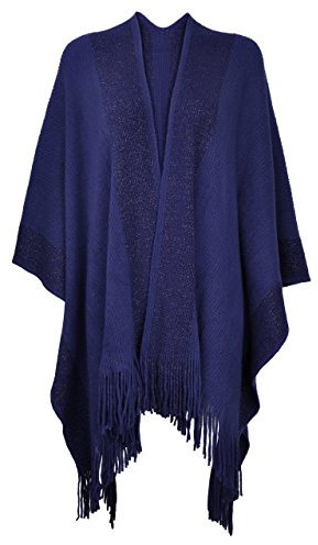 ZLYC Damen Weiche Schlichte Poncho Capes Retro Cardigans Pullover, Einheitsgröße, Navy