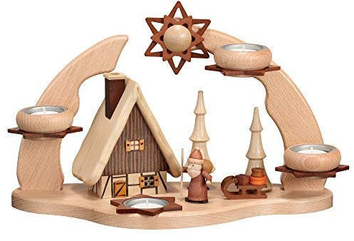 Rudolphs Schatzkiste Adventsbogen mit Räucherhaus HxLxB 32x35x16cm NEU Tischdekoration Kerzenleuchter Leuchter Wachskerze Kirche Holz Weihnachten Seiffen Erzgebirge