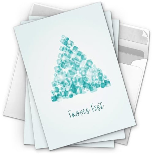 Einladungskarten Manufaktur Hamburg 10 x moderne Weihnachtskarten mit Umschlag, Motiv Tannenbaum modern (blau, türkis) im Postkarten Format/Weihnachten/Weihnachtspostkarte