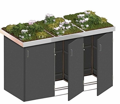 Binto Mülltonnenbox HPL Schiefer System 3P - für 3 Mülltonnen inkl. Pflanzschalen