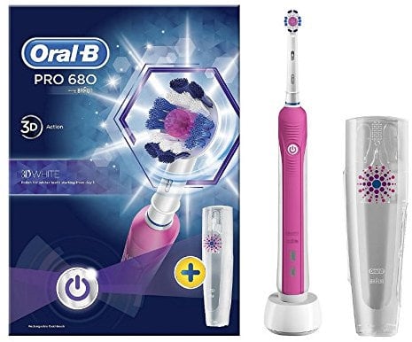 Oral-B Pro 680 Pink Rechargeable Electric 3D Toothbrush with Travel Case