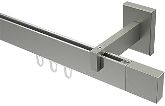 INTERDECO Innenlauf-Gardinenstange eckig 14 x 35 mm, kantige Innenlaufstange aus Metall, Edelstahl-Optik, zur Wandmontage, Typ 10212919, 220 cm