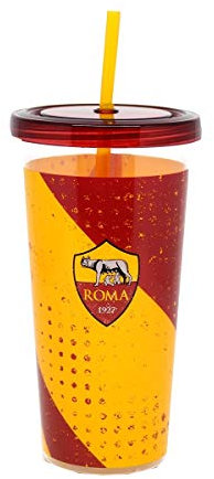 AS Roma A.S Roma, Straw Cup Tazza Bicchiere con Cannuccia, Giallo/Rosso, 1 unità (Confezione da 1)