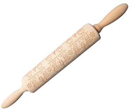 Amosfun Teigroller Holz Ostern Huhn Blumen Muster Embossing Rolling Pin Kuchen Roller Fondant Kuchen Teig Backen Werkzeug