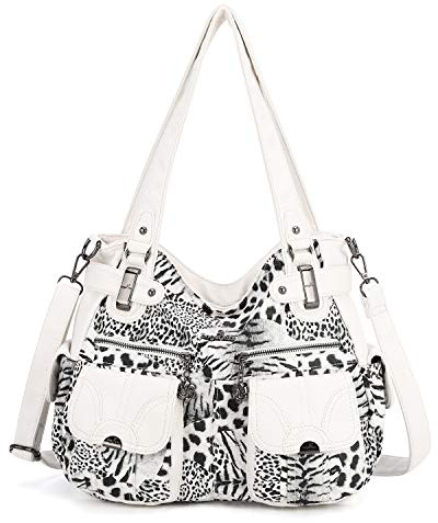 Angelkiss Designer-Handtasche für Damen, großer Doppelreißverschluss, mehrere Taschen, gewaschenes Leder, Large