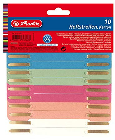 Herlitz 8767600 Heftstreifen Karton 3,4 x 15 cm, 3x 10 Stück, farbig sortiert (30 Stück)