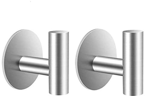 Belerry 2 Pcs Self Adhesive Towel Hooks Coat Hooks Robe Hooks Stainless Steel Heavy Duty Wall Hooks for Bathroom Kitchen and Bedroom (Silver)