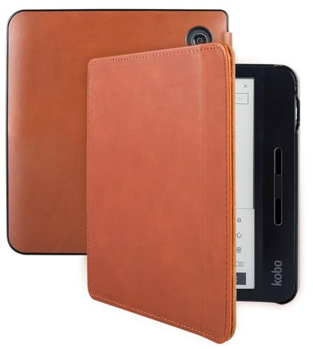 Lunso Compatible avec Kobo Libra H20 Housse (7 pouces) - Couverture de remorquage en cuir - Cognac