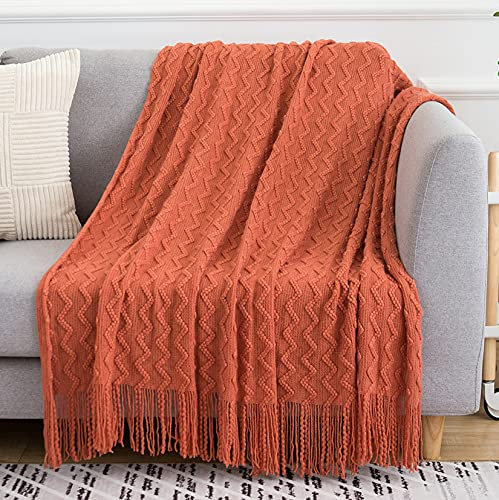 Hayisugal Tagesdecke Gestrickte Decke Sofadecke Bettdecke Ultra Soft überwurf Couch Decke Boho Wohndecke Kuscheldecke für Couch Bett Sofa Stuhl Büro, Orange, 125 x 200 cm
