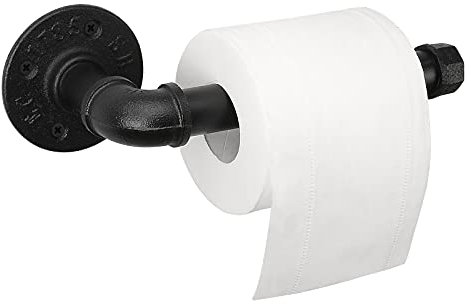 Jeasor Industrial Pipe Toilet Paper Holder, Heavy Duty DIY Vintage Rustic Iron Farmhouse Style Roll Tissue Wall Mount Paper Holder Towel Racks with Hardware for Bathroom, Kitchen, Bedroom (1, Black)