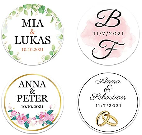 foliado® Hochzeit Namensaufkleber Einladung Etikett Gastgeschenk rund 40x40mm Sticker personalisierte Klebeetiketten wasserfest APD-046 (60)