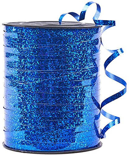 PartyWoo Geschenkband Blau, 450 Meter/ 500 Yard Schleifenband, Ringelband, Glänzendes Ballonband, Dekoband für Ballonverschlüsse, Geschenkverpackung, Basteln, Partydeko, Hochzeitsdeko (1 Rolle)