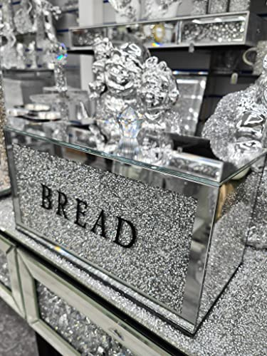 Biznest XL Silver Crushed Diamond Crystal Mirrored Bread Bin Container sparkly glitter Bling 35cm