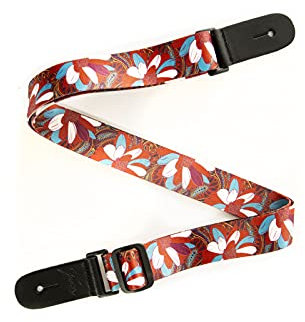 Fame Ukulele Strap Flower Autumn, Verstellbarer Nylon Gitarrengurt, 88-150 cm Länge, 4 cm Breite, Kunstlederenden mit Logo, inklusive Gurtpin, Filz-Unterleger, Montageschraube