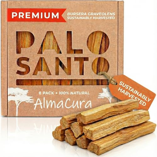 AlmaCura Palo Santo Sticks, 8-Pack, Peruvian Incense Wood for Smudging