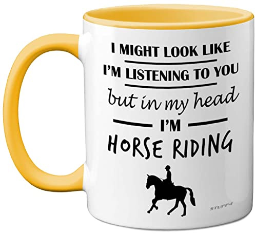 Riding Gifts for Lovers, Mugs Girls, Rider 11oz Ceramic Dishwasher Safe | In My Head I'm Horse Riding, Riding Gifts for Lovers, Mugs Girls, Rider 11oz Ceramic Dishwasher Safe Yellow Handle Mugs Cup