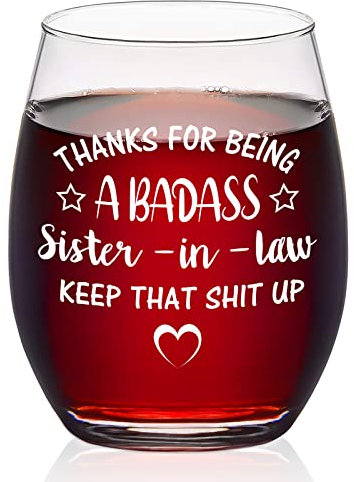 Futtumy Regalo per cognata, grazie per essere una cognata, bicchiere da vino senza stelo, divertente regalo per la festa della mamma, regalo di compleanno, regalo di Natale, regalo di ringraziamento