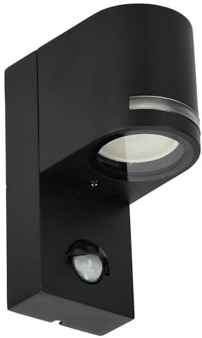 EDO Aussenlampe mit bewegungsmelder VIRA SENSOR Wandlampe aus Aluminium in schwarz IP44, rund, Wandleuchte mit GU10-Fassung, 35 Watt, Spot LED Eingangsleuchte für LED Leuchtmittel EDO777376
