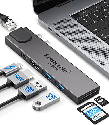 Lemorele MacBook Adapter, 7 in 2 USB C Hub with Thunderbolt 3, Gigabit Ethernet, 4K@60Hz HDMI, 2 USB 3.0, SD/TF, MacBook Accessories USB Adapter for MacBook Pro M1 2020-2016,MacBook Air 2020 2019 2018
