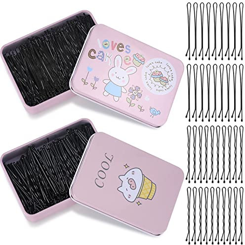 400 Stk Haarnadeln, Metall Wellenform und flache Form Haarklammern, Schwarz Bobby Pins Haarnadel Set für Kinder Mädchen Haarzusätze Friseursalon, mit 2 Aufbewahrungsbox