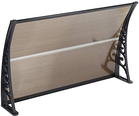 YIMING Auvent de Porte d'entrée, Longueur 150 cm (59,06''), Marquise de Porte et Fenêtres, Auvent de fenêtre en Polycarbonat, UV Protection, Pluie et Neige Protection (Marron-Noir, 98×150×25 cm)