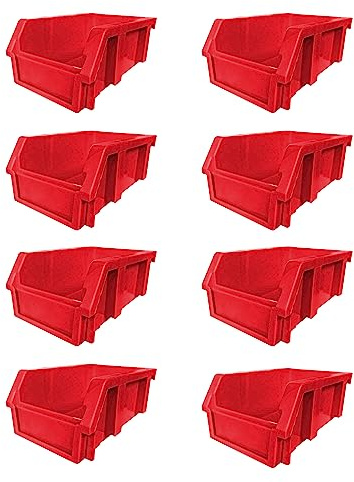 DJC Supply Red Small 3.9 X 6.3 X 2.9 Heavy duty thermoplastic storage bin organizer, Stackable, Hangable, Side-connect, Used in classrooms, garages, warehouse, factrories and more! (8 Pack)