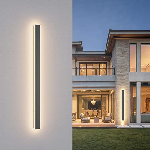 K-Bright 30W Lange Wandleuchte Villa Wandleuchte Dunkelgrau Wandleuchte Wasserdicht IP65 Außen LED Wandleuchte für Gärten, Terrassen,Schlafzimmer Wohnzimmer Innen wandleuchte, 100CM,Warmweiß