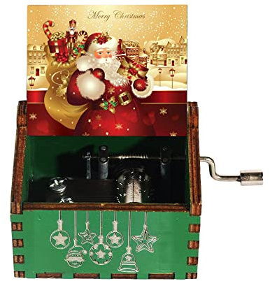 PeaMirmy Merry Christmas Spieluhr aus Holz mit Handkurbel, graviert für Jungen, Mädchen, Männer und Frauen Weihnachten und Neujahr (XD)