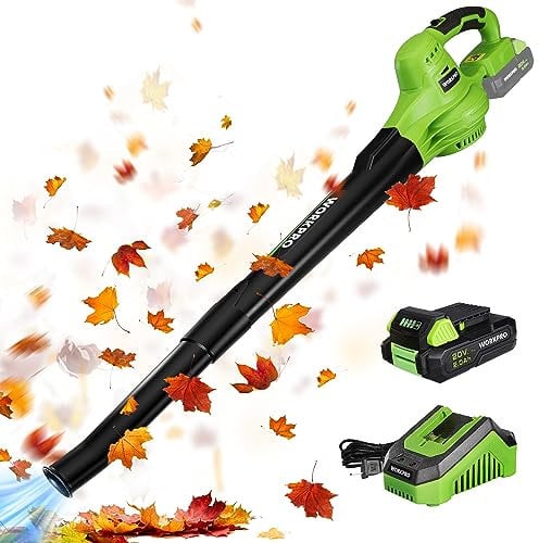 WORKPRO Cordless Leaf Blower, 20V Battery Powered Leaf Blower for Lawn Care, 2-Speed Control Lightweight Mini Electric Leaf Blower with Battery and Charger