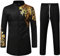 LucMatton Tenue 2 pièces pour homme - Chemise boutonnée à manches longues et pantalon - Costume ethnique traditionnel, Noir doré-A., M