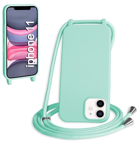 WenBaby Coque avec Cordon pour iPhone 11,Collier pour Étui bandoulière Colliers de cellulaire Mince Antichoc Réglable Lanyard Silicone Case,Vert Clair