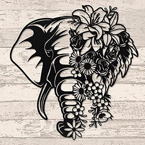 KLZUOPT Exquisite Wandskulptur Kunstdekor Metall Elefant Blume Wanddekoration, Metall Elefant Wandkunst Tier Elefant Paar Liebe Blume Wandskulptur für Zuhause Schlafzimmer Wandbehang Dekoration