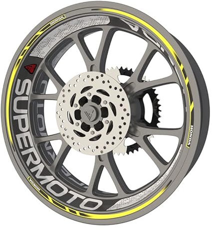 Komplettes Set Felgenrandaufkleber für Honda Supermoto Motorrad Premium Qualität (Aufkleber für beide Felgen) (Gelb)