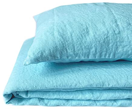 JOWOLLINA Natur Leinen Bettwäsche-Set Soft Washed Finish 180mg2 (Clearwater, 155x220 cm, 80x80 cm)