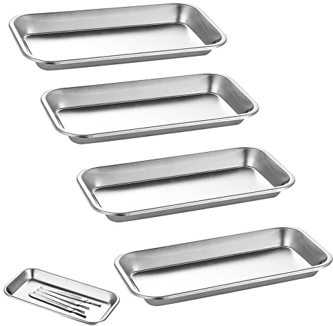 Hazrcvr Nierenschale Edelstahl 4 Stück Instrumententablett Labortablett Lab Schalen Labor Servierplatten Rechteckige Tabletts Rechteckige Medizinisches Tabletts Labortablett Kleines Tablett