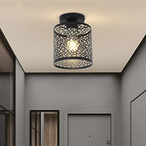 Mengjay Vintage Led Deckenleuchte Eisen Käfig Unterputz Licht, Retro Industrie Vertieft Deckenlampe Metall Vertieft Pendelleuchte E27 für Schlafzimmer Wohnzimmer Schlafzimmer Flur Esszimmer (Schwarz)