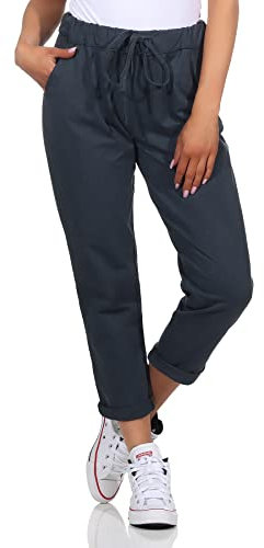 Damen Jogginhose im Boyfriend-Style Sweatpants für Freizeit Sport Fitness Yoga Training 3569 (as3, Numeric, Numeric_42, Numeric_46, Regular, Long, Dunkelgrau)