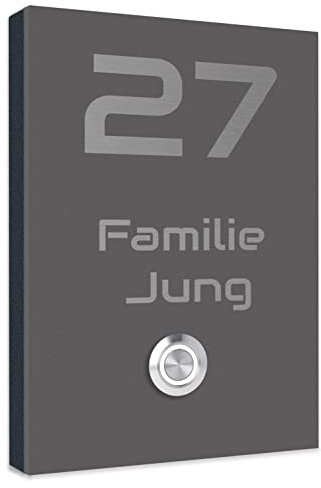 Jung-Edelstahl-Design Edelstahl Türklingel. Klingel Aufputz oder Unterputz. Klingelplatte 17x12 cm. Klingelschild mit Gravur Klingeltaster LED Trier 2G (Eisenglimmer DB 703)