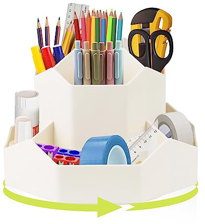 TUZHE Stiftehalter Schreibtisch Organizer 9 Fächer, Büro Stifthalter Multifunktionaler Schreibtisch Organizer für Stifte Büro Zuhause Schule Platzsparendes (Weiß)