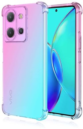 WBWONE Soft TPU Cover for VIVO Y36 4G Case, Slim Fashion Non-Slip Flexible Protective Shock Absorption Gradient Transparent Phone Shell Bumper (Pink Green)