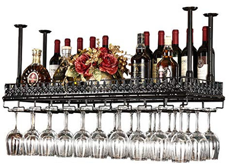 SOVORM Porte-bouteilles muraux Vintage Bar |Étagère de rangement suspendue pour décoration de plafond |Porte-verres à vin en fer métallique Goblet Supports de verres à pied |Taille Facultatif The New