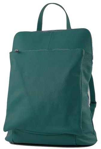 modamoda de T141 Damen Leder Rucksack Damentasche Schultertasche handmade in Italy, Farbe:Petrol