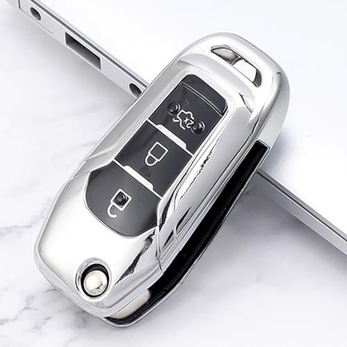 Juttzzei Ford Autoschlüssel Hülle für Ford Fiesta Focus Galaxy Fusion Mondeo B-Max C-Max S-Max Kuga Ecosport Mustang Schlüsselhülle, Weich TPU Silikon Ford Focus Schlüsselhülle - 3 Tasten-(Silber)