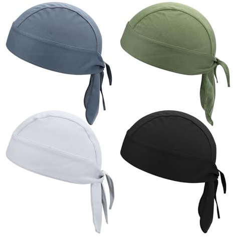 Bekecidi 4 Pack Bandana für Herren, Atmungsaktive Sport Radkappe, Sonnenschutz Stirnband Mütze Bandana für Outdoor, Klettern, Laufen, Wandern
