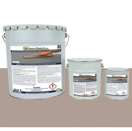 MATPRO - Mortier Époxy Réparation Rapide Trafic Haute Performance - Sans Solvant ni Retrait, Antidérapant, Imperméable - Sol Béton, Trou - Gris Taupe - 20Kg