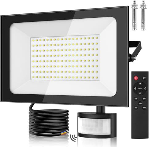 150W Security Lights with PIR Motion Sensor,IR Remote Control,15000LM 6500K Super Bright LED Floodlights Outdoor,IP65 Waterproof Spotlight,Ultra Thin Wall Lights for Garden Garage Yard Doorways
