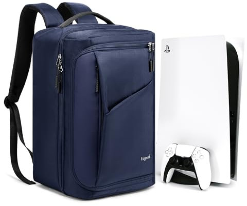 Ezgnuk Game Backpack for PS5 Console, Protective Travel Carrying Case, Large Capacity Storage Bag with Zippered Pocket for PlayStation 8, Laptop, Headphones, Game Discs and Accessories.(Blue)