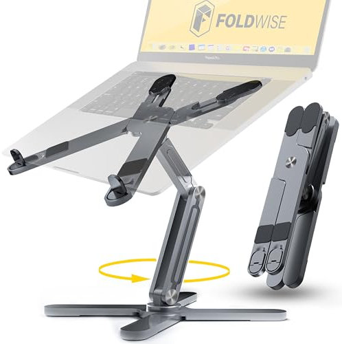 FoldWise X Laptop Stand for Desk - 100% Aluminium, 360° Rotating Base, Foldable, Adjustable Height & Angles Laptop Riser - Sturdy & Portable MacBook Stand, Computer Holder for 11-18”