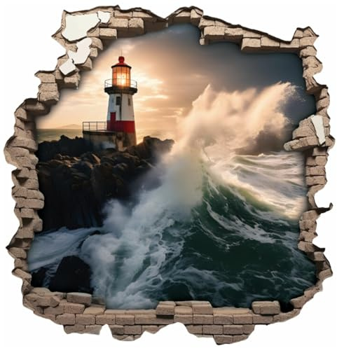Samunshi® Wanddeko Wandriss mit Leuchtturm Fenster in andere Welt Portal Wallart Wandtattoo für Wohnzimmer Küche Wandaufkleber Wandsticker 30 x 30cm
